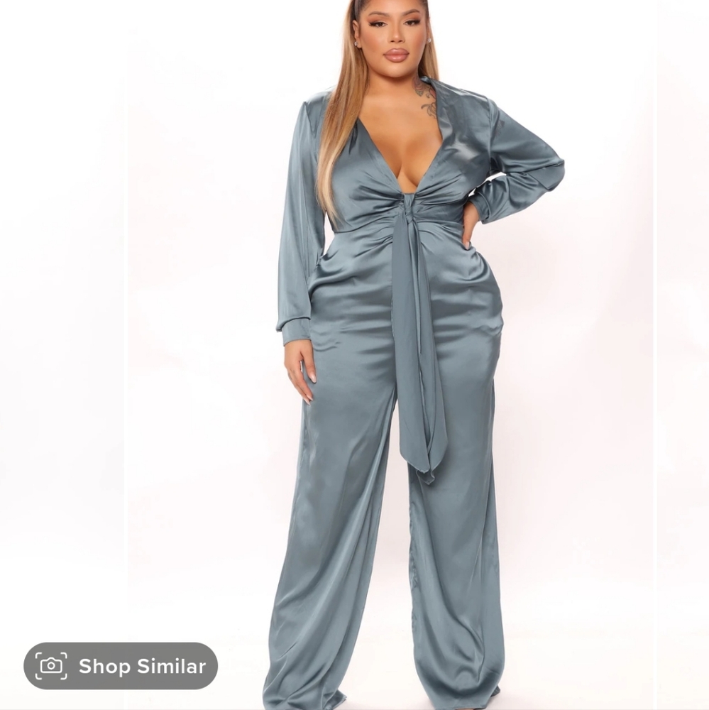 Fabulosity Stretch Satin Jumpsuit - Teal